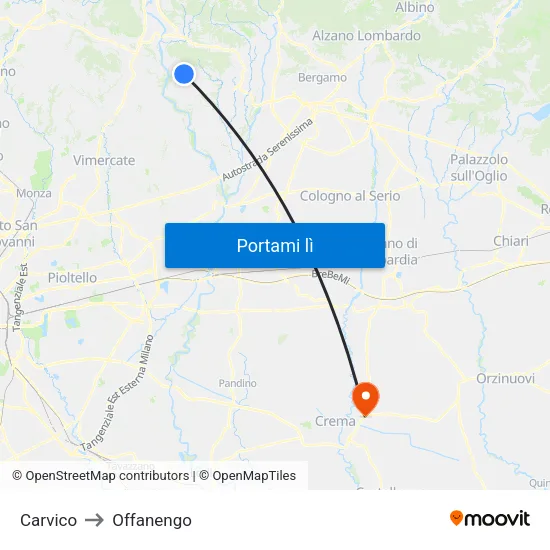 Carvico to Offanengo map