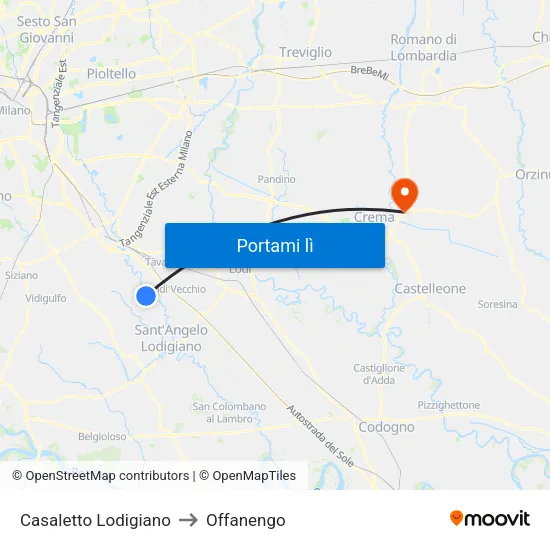 Casaletto Lodigiano to Offanengo map