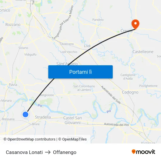 Casanova Lonati to Offanengo map
