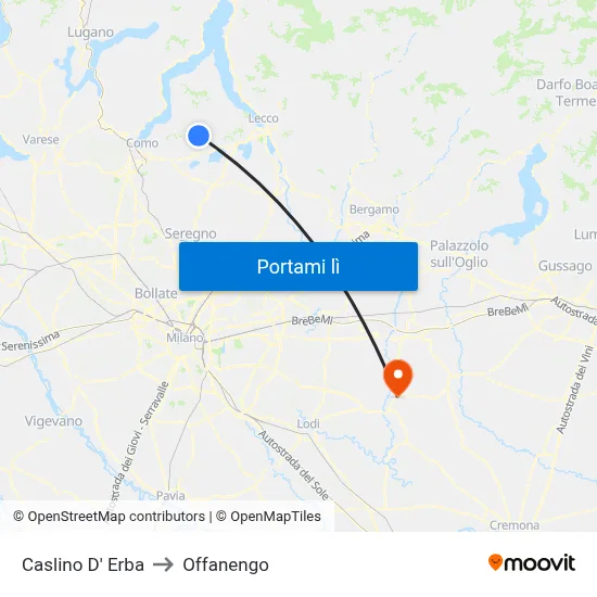 Caslino D' Erba to Offanengo map
