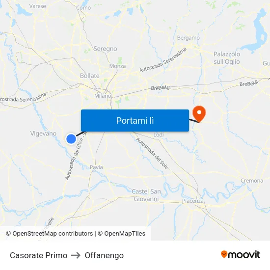 Casorate Primo to Offanengo map