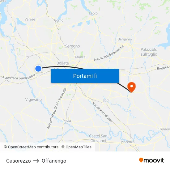 Casorezzo to Offanengo map