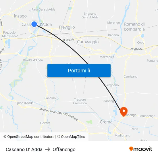 Cassano D' Adda to Offanengo map