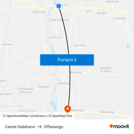 Castel Gabbiano to Offanengo map