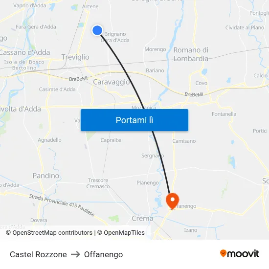 Castel Rozzone to Offanengo map