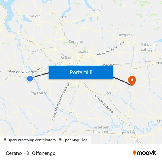 Cerano to Offanengo map
