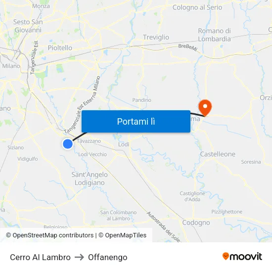 Cerro Al Lambro to Offanengo map