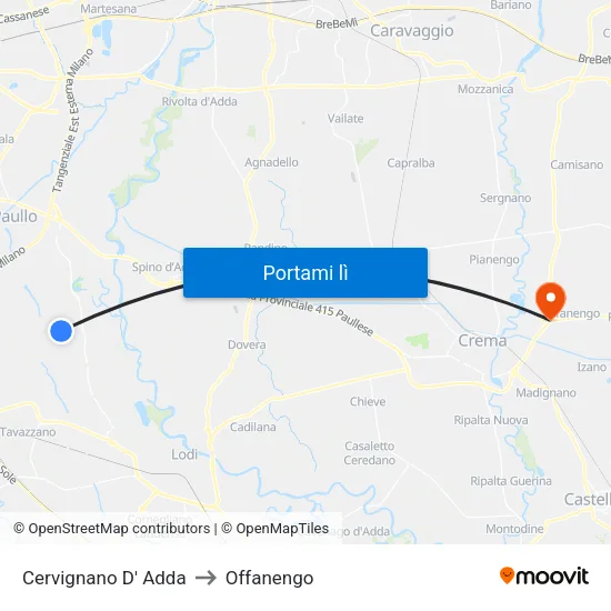 Cervignano D' Adda to Offanengo map