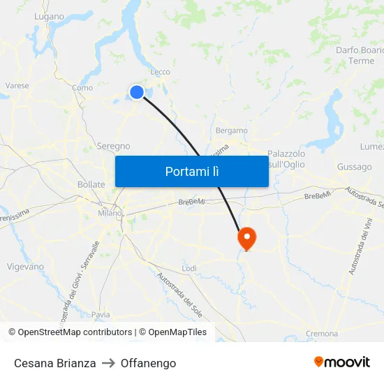 Cesana Brianza to Offanengo map