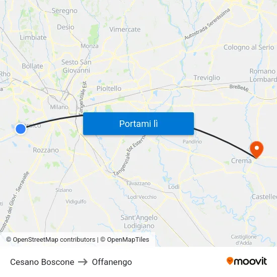 Cesano Boscone to Offanengo map