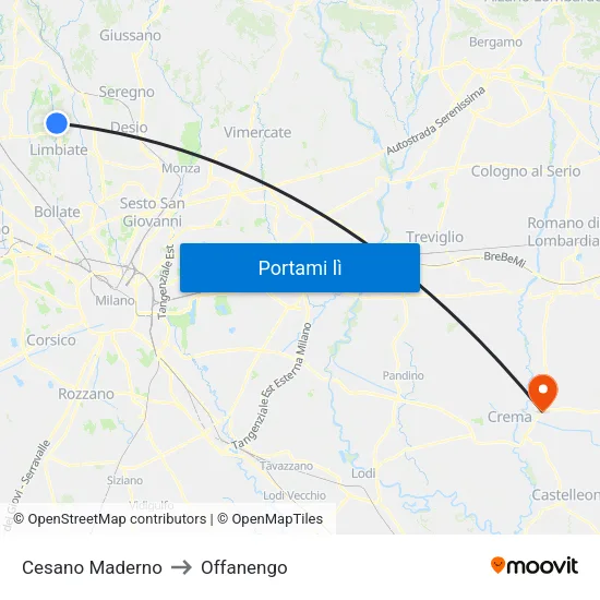 Cesano Maderno to Offanengo map
