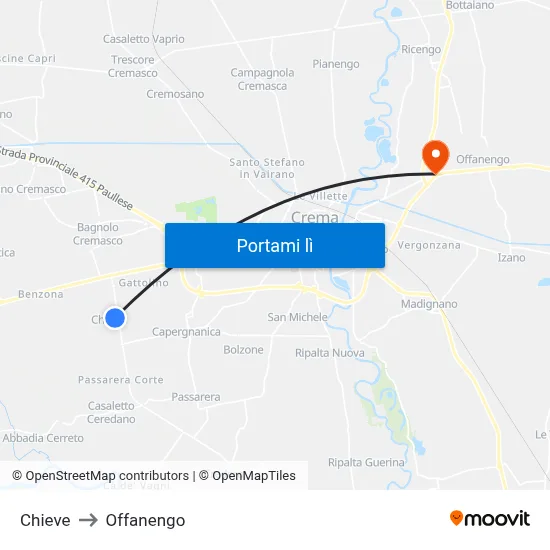Chieve to Offanengo map