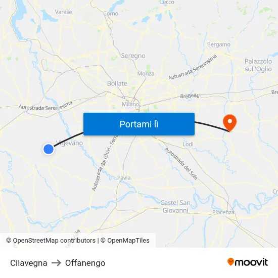 Cilavegna to Offanengo map