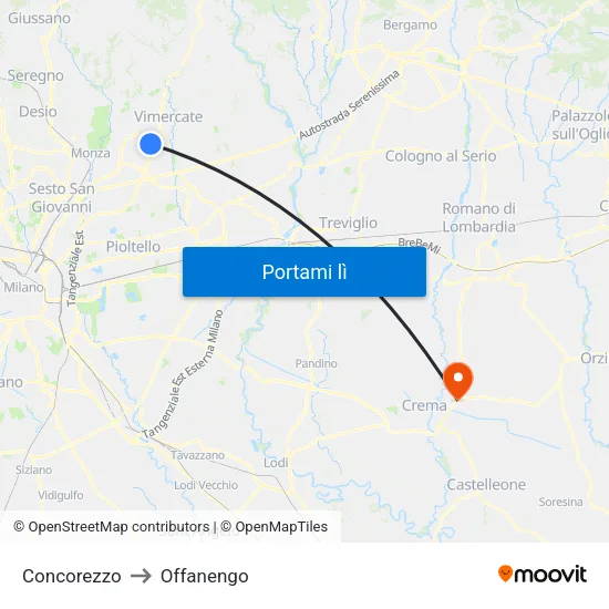 Concorezzo to Offanengo map