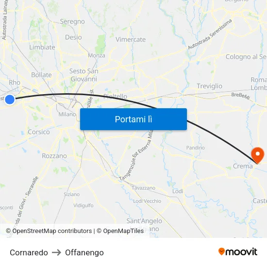 Cornaredo to Offanengo map