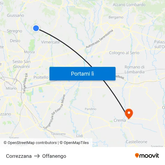 Correzzana to Offanengo map