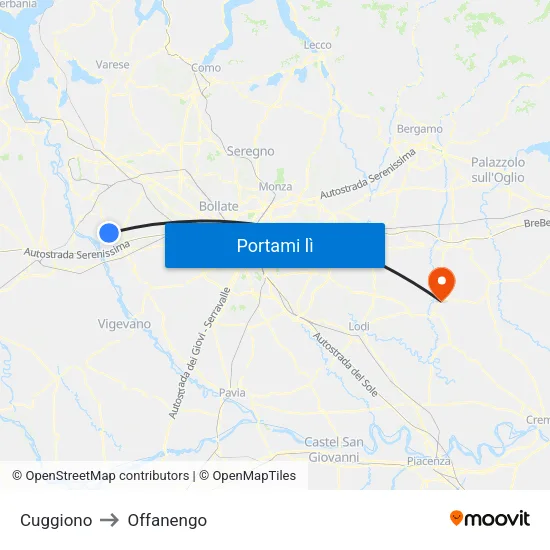 Cuggiono to Offanengo map