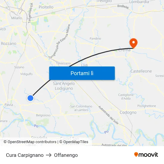 Cura Carpignano to Offanengo map