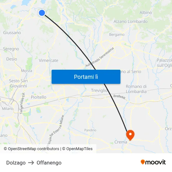 Dolzago to Offanengo map