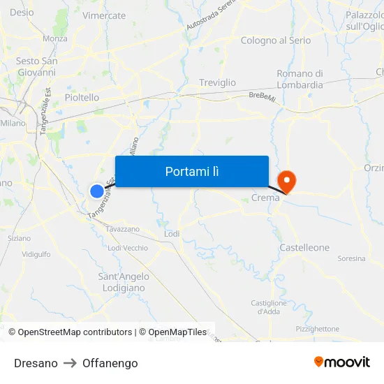 Dresano to Offanengo map
