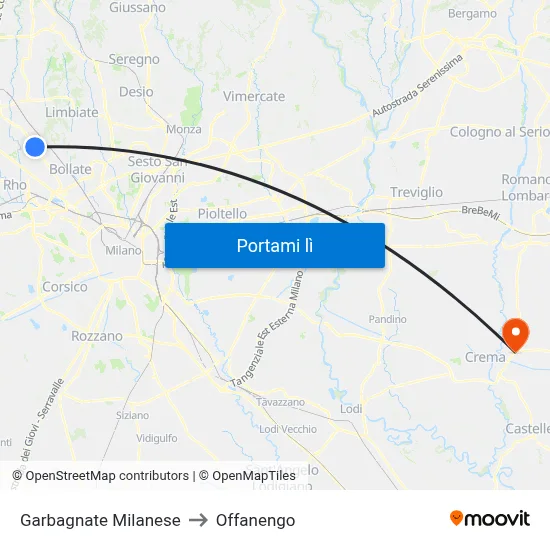 Garbagnate Milanese to Offanengo map