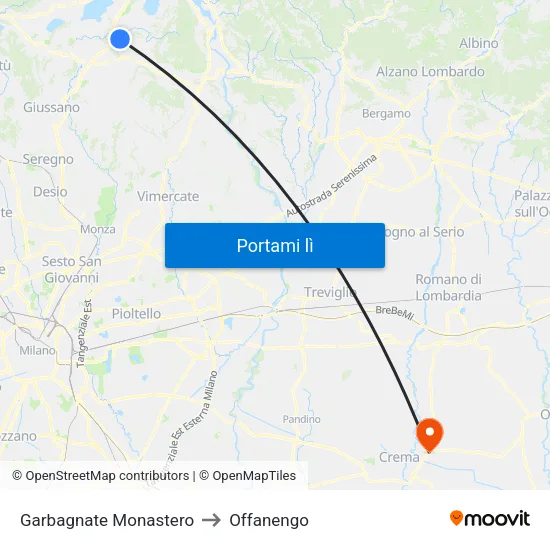 Garbagnate Monastero to Offanengo map