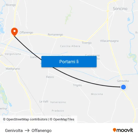 Genivolta to Offanengo map