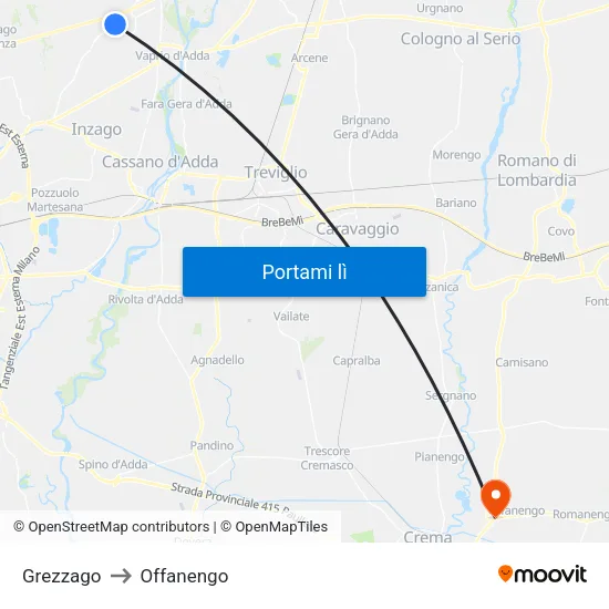 Grezzago to Offanengo map