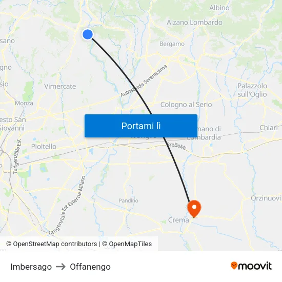 Imbersago to Offanengo map