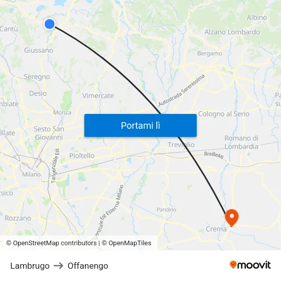 Lambrugo to Offanengo map