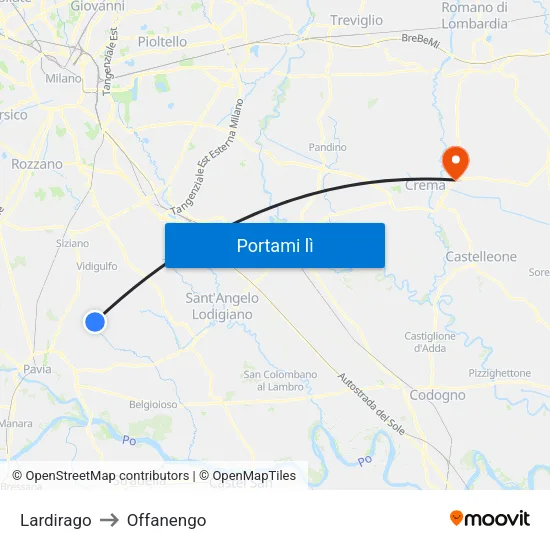 Lardirago to Offanengo map