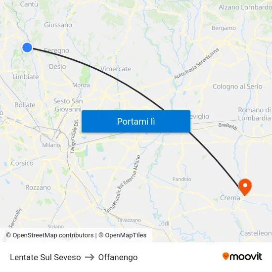 Lentate Sul Seveso to Offanengo map