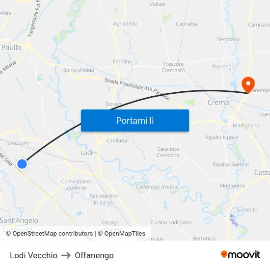 Lodi Vecchio to Offanengo map