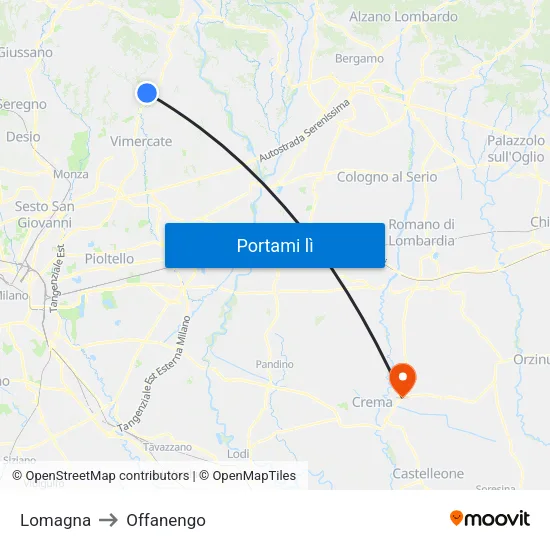 Lomagna to Offanengo map