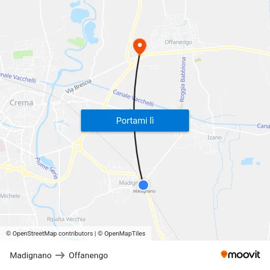 Madignano to Offanengo map
