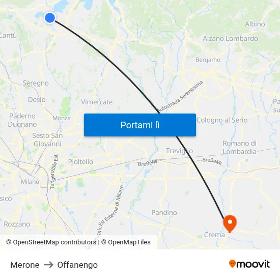 Merone to Offanengo map