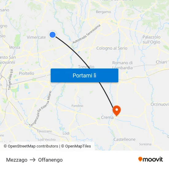 Mezzago to Offanengo map