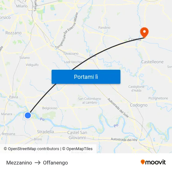 Mezzanino to Offanengo map