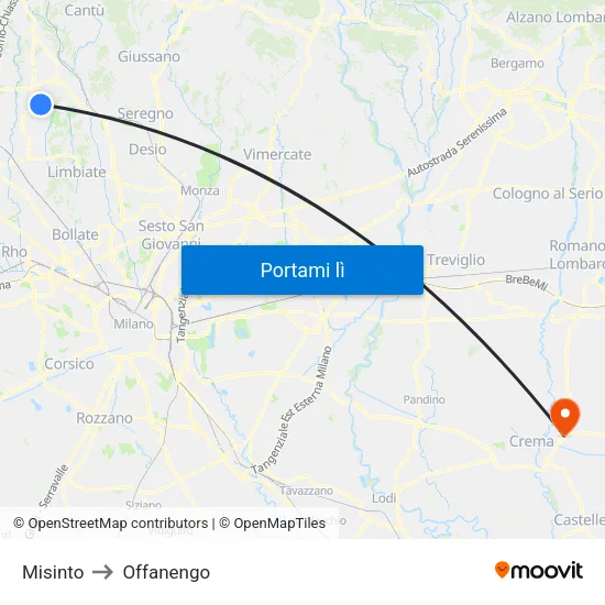 Misinto to Offanengo map
