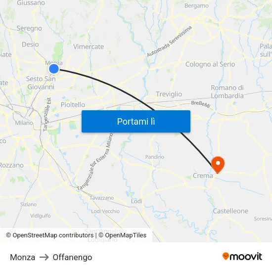 Monza to Offanengo map