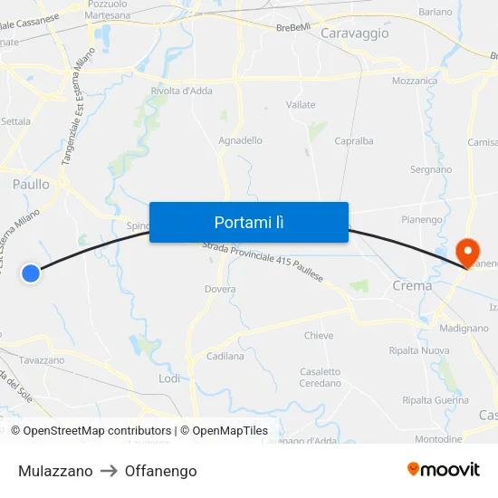 Mulazzano to Offanengo map