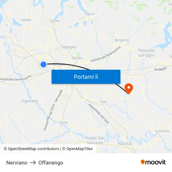 Nerviano to Offanengo map