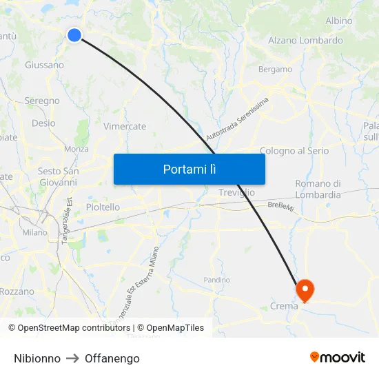 Nibionno to Offanengo map