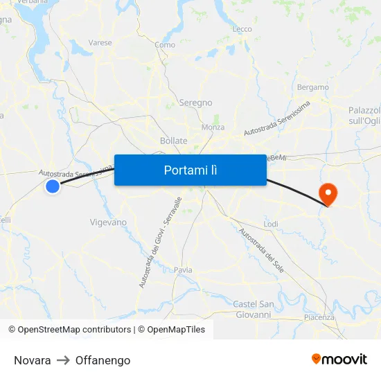 Novara to Offanengo map