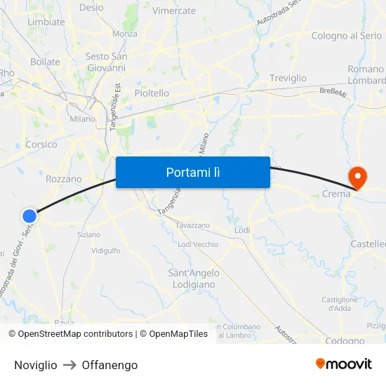 Noviglio to Offanengo map