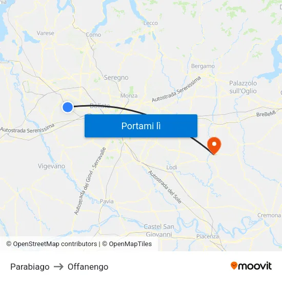 Parabiago to Offanengo map
