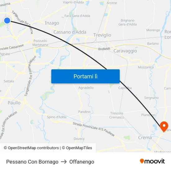 Pessano Con Bornago to Offanengo map