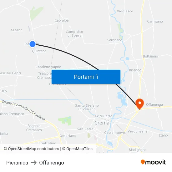 Pieranica to Offanengo map