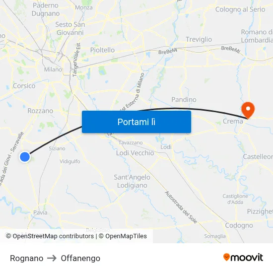 Rognano to Offanengo map