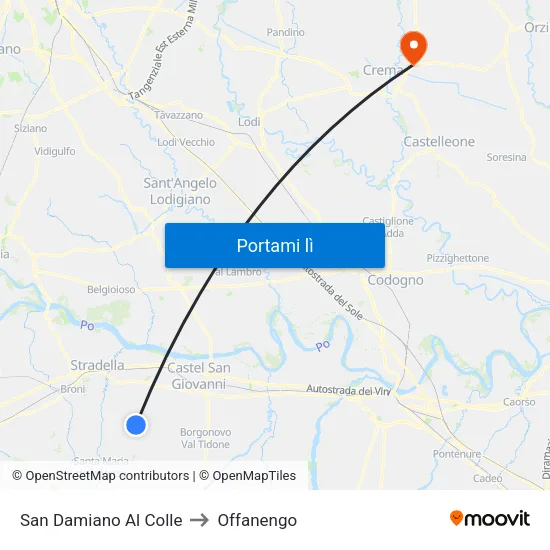 San Damiano Al Colle to Offanengo map